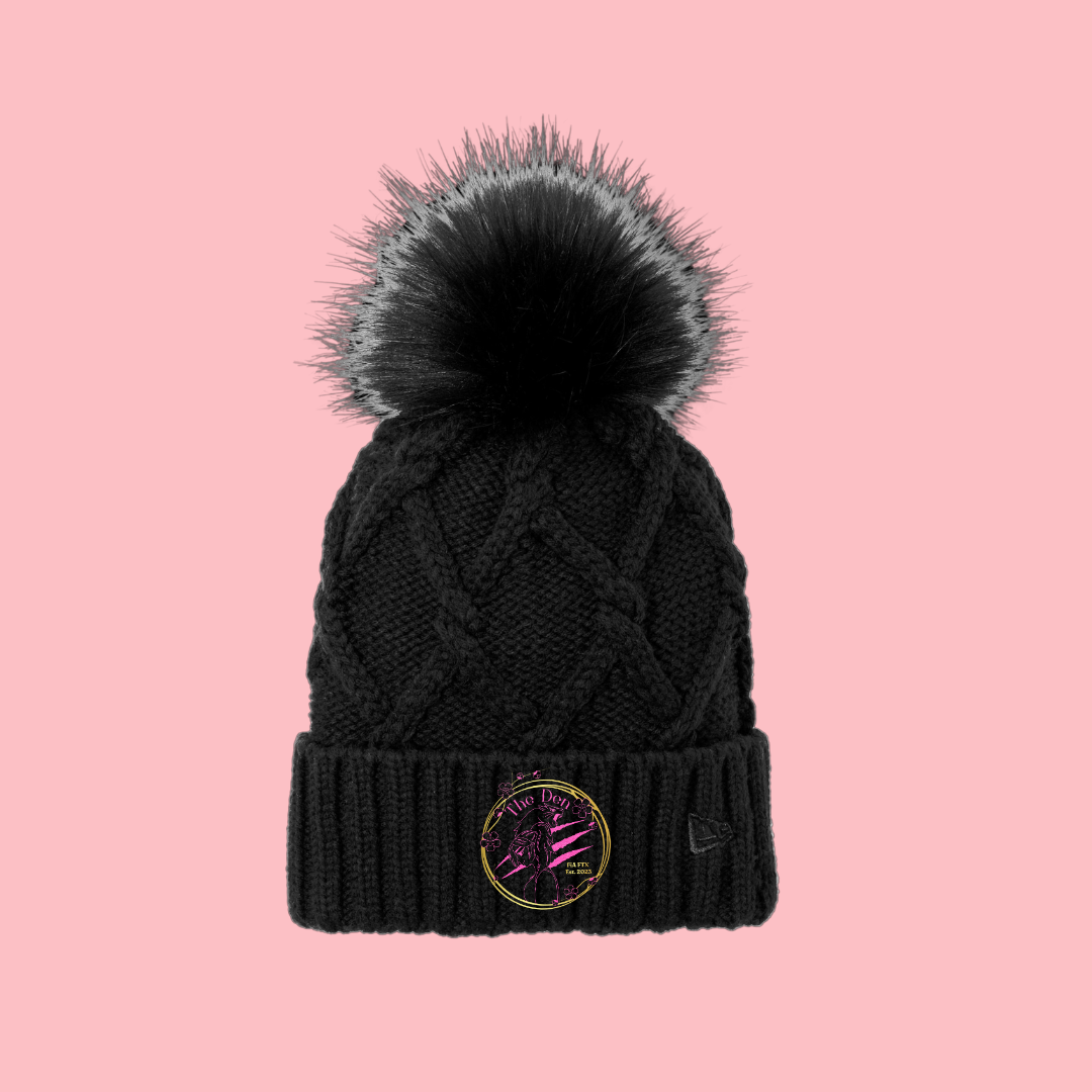 The Den Signature Embroidered New Era Faux Fur Pom Beanie