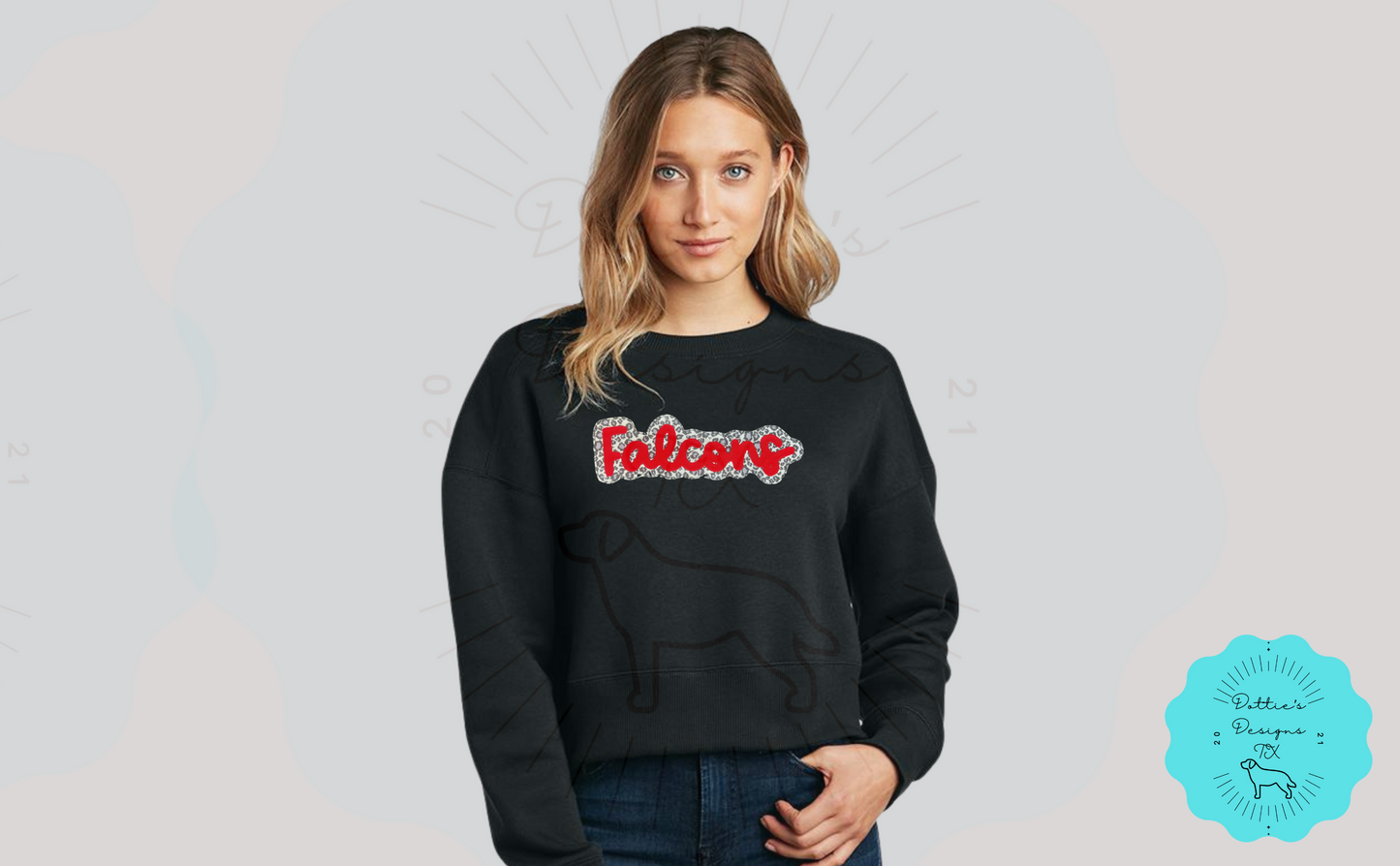 Ladies Falcons Hand Appliquéd Perfect Weight Fleece Cropped Crew