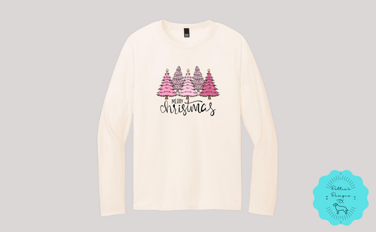 Pretty in Pink Christmas Trees Featherweight French Terry Long Sleeved Crewneck